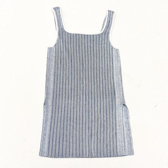Club Monaco Blue White Heavy Knit Sleeveless Top Split Side Hems Size Small - Picture 2 of 6